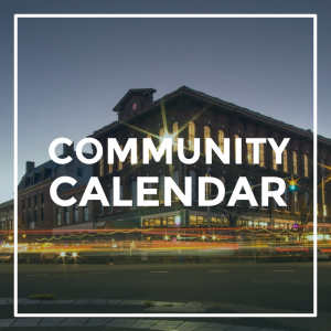The Reed Opera House with the words "Community Calendar" overlayed on top